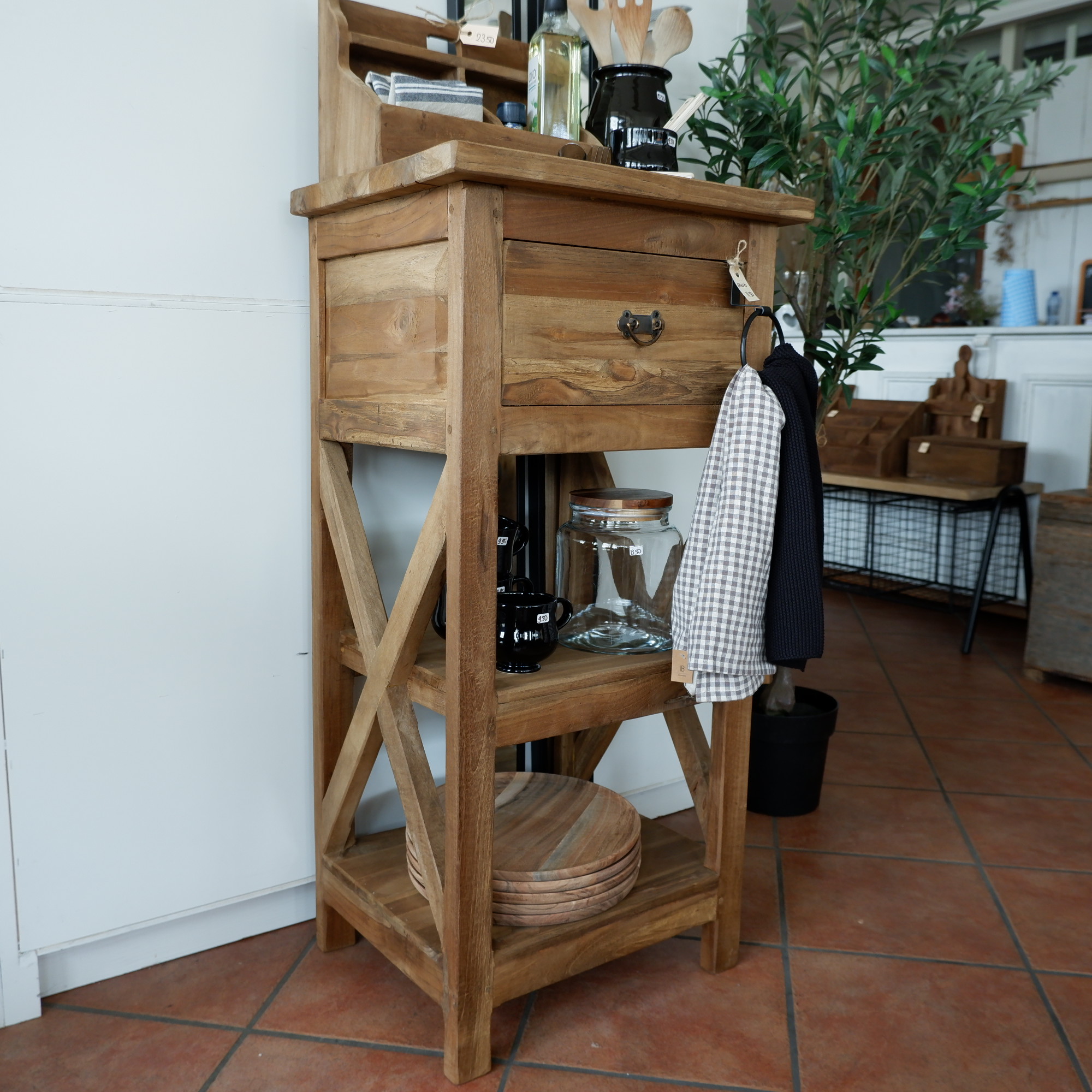 Kastje Cross met lade en 2 planken oud teak - Afbeelding 3