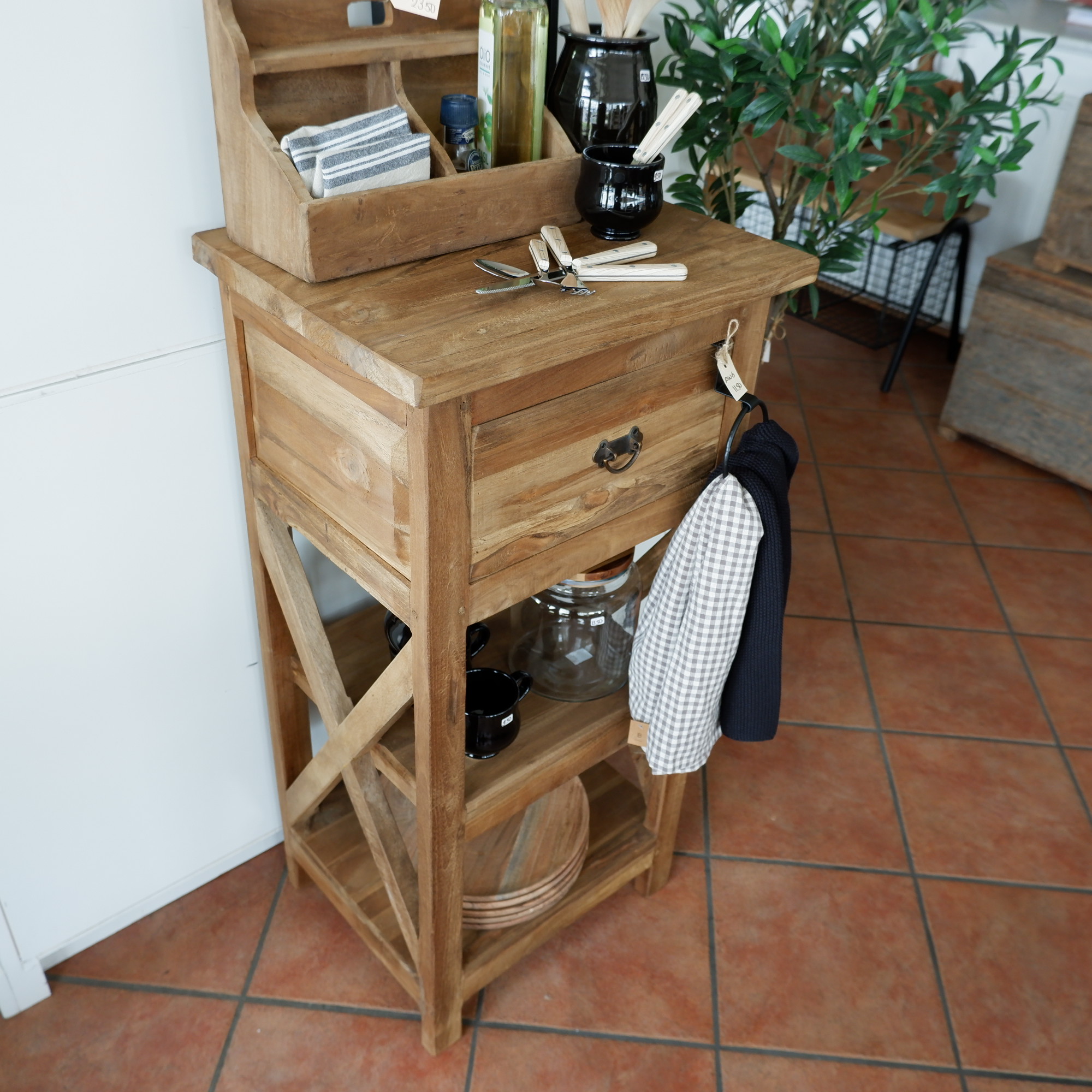 Kastje Cross met lade en 2 planken oud teak - Afbeelding 4