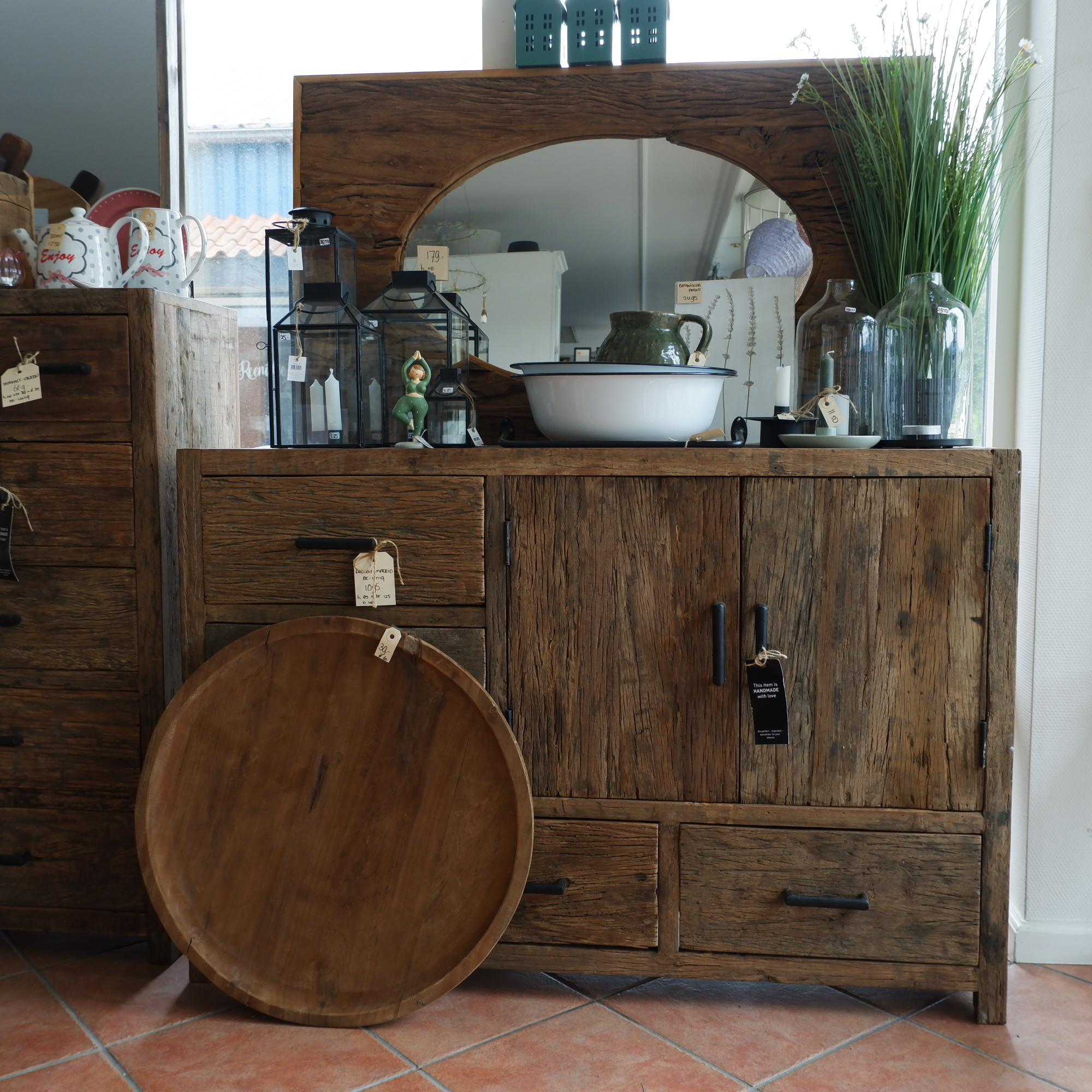 Schaal rond Ø60 cm oud teak - Afbeelding 14