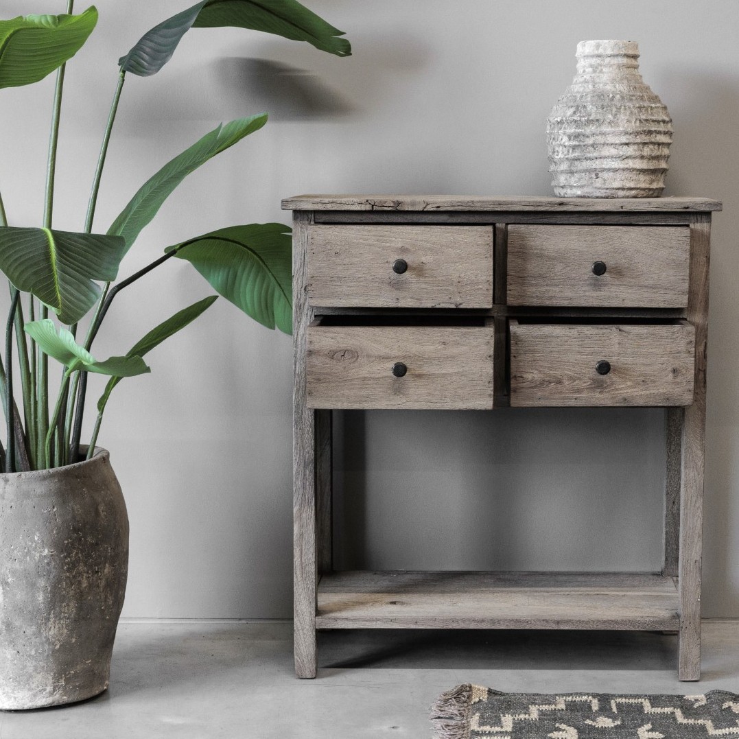 Haltafel Pacha 4 lades en onderplank vergrijsd teak - Afbeelding 19