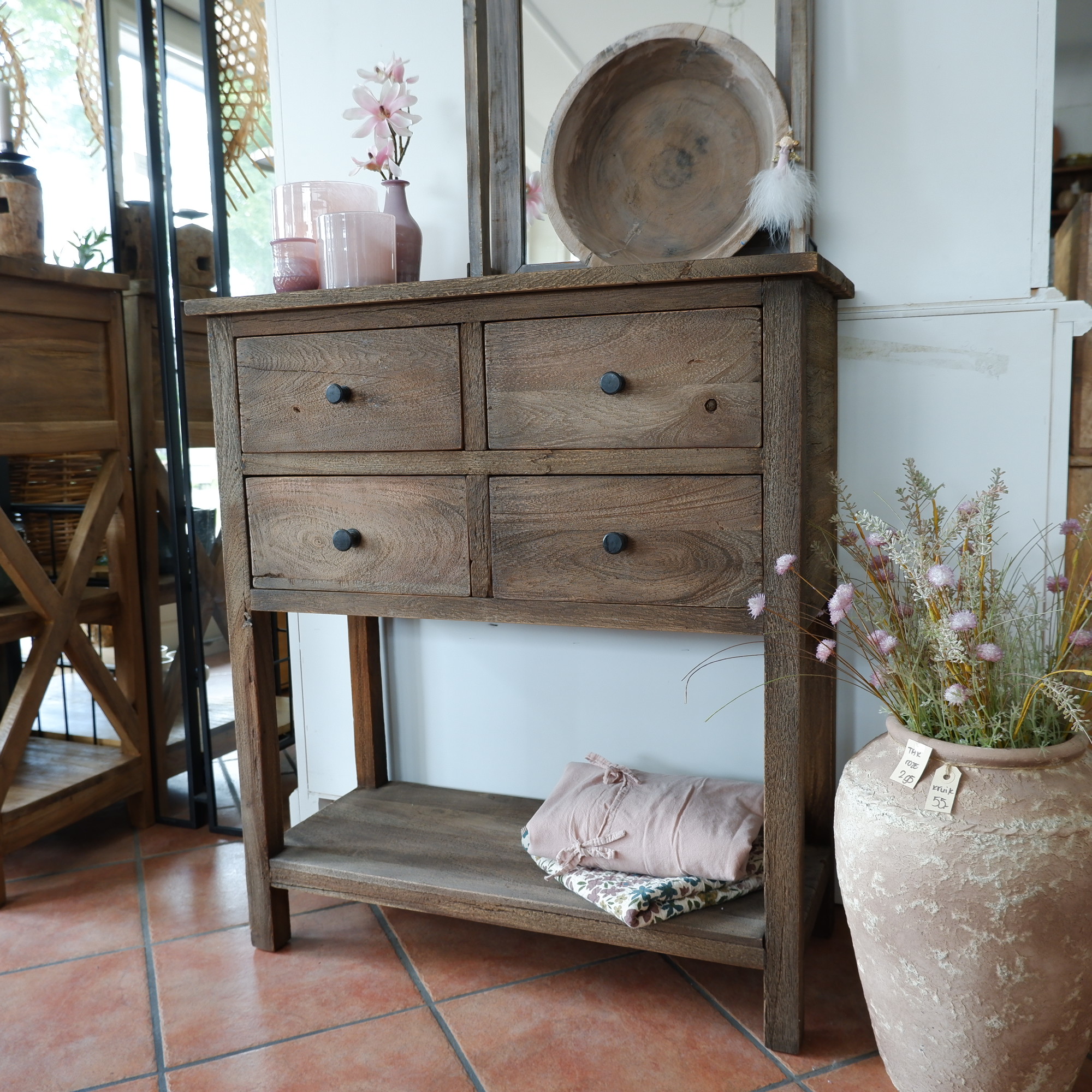 Haltafel Pacha 4 lades en onderplank vergrijsd teak - Afbeelding 16