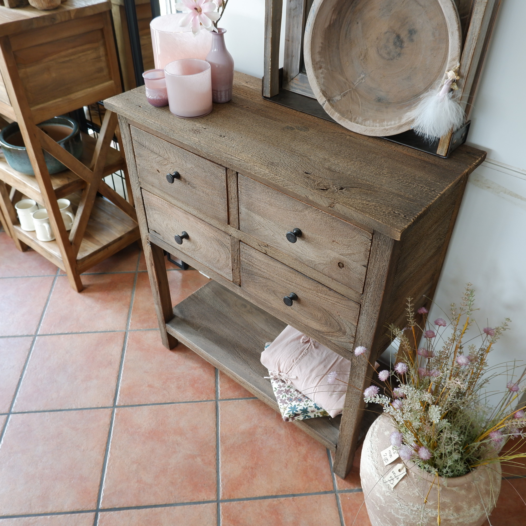 Haltafel Pacha 4 lades en onderplank vergrijsd teak - Afbeelding 17