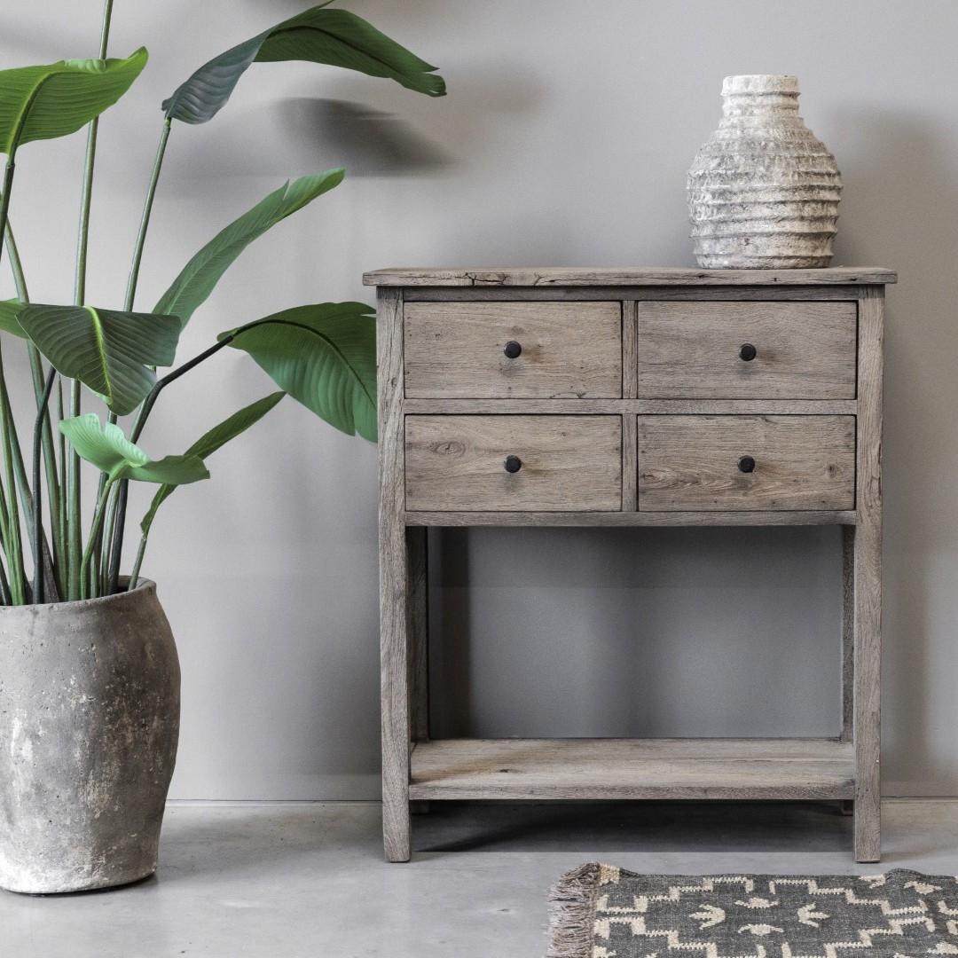 Haltafel Pacha 4 lades en onderplank vergrijsd teak - Afbeelding 18