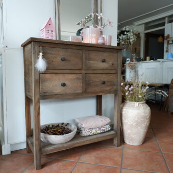 be uniq haltafel pacha 4 lades en onderplank vergrijsd teak hoog 90 cm breed 80 cm diep 35.5 cm sand collection20