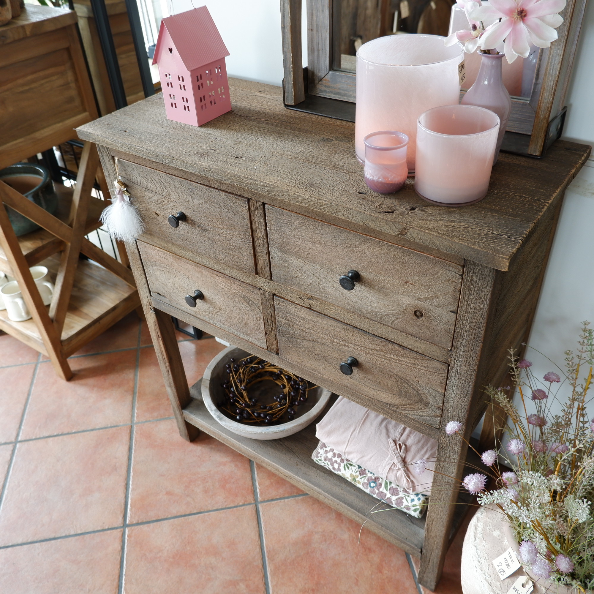 Haltafel Pacha 4 lades en onderplank vergrijsd teak - Afbeelding 5