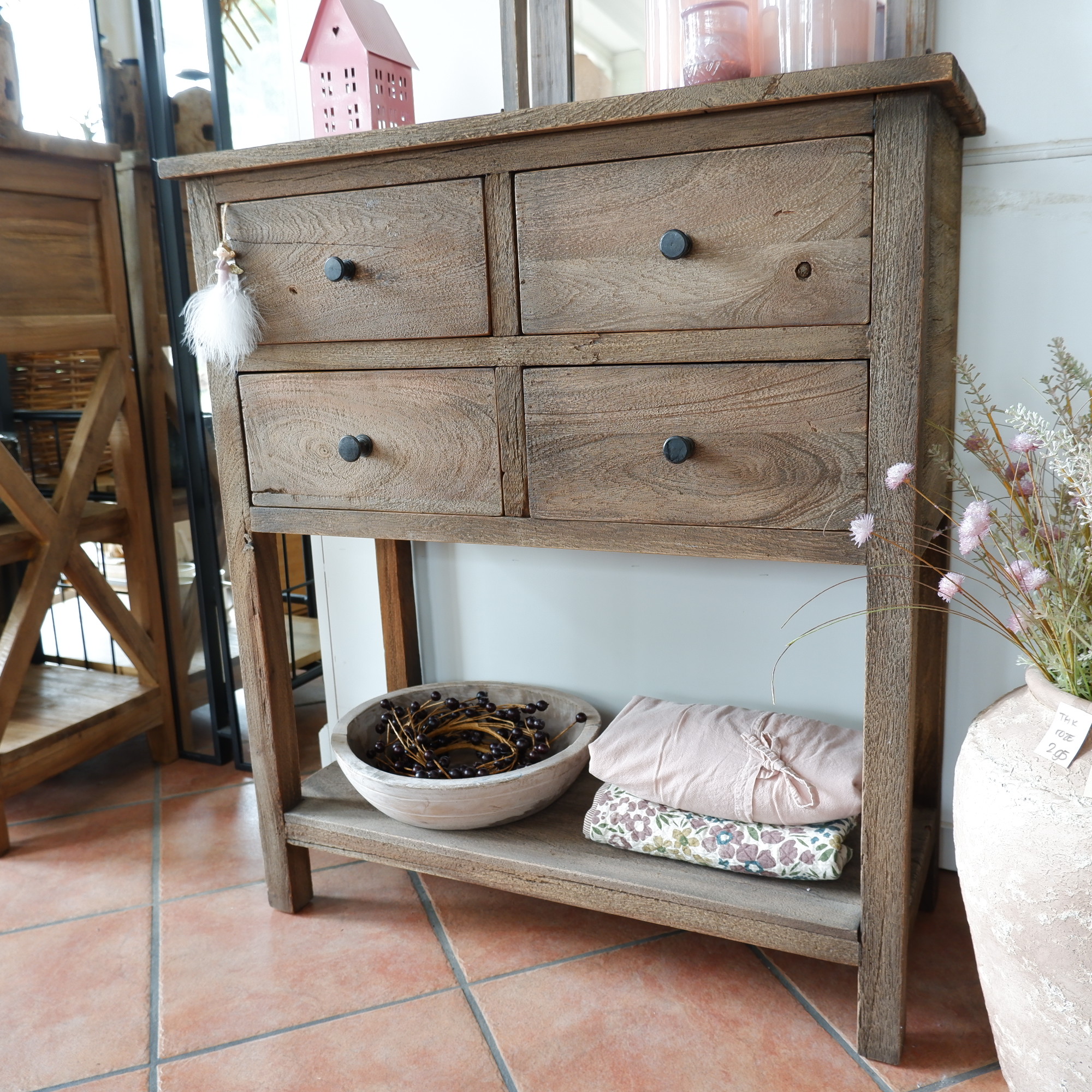 Haltafel Pacha 4 lades en onderplank vergrijsd teak - Afbeelding 7