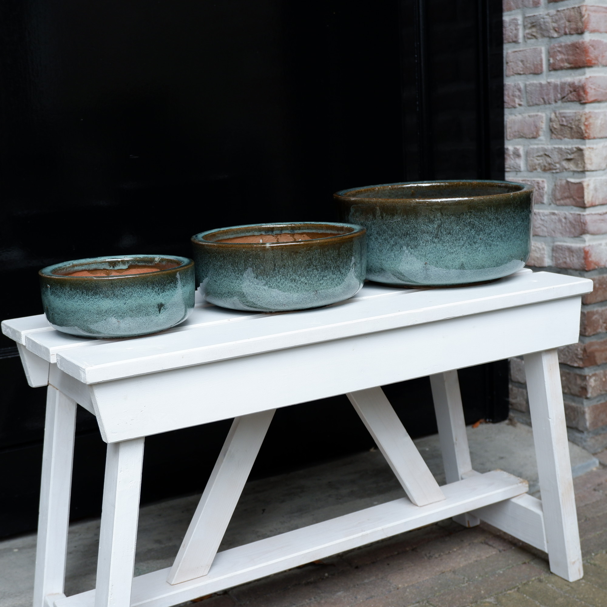 Bloempot-schaal rond Glazed mos groen 3 maten - Afbeelding 2