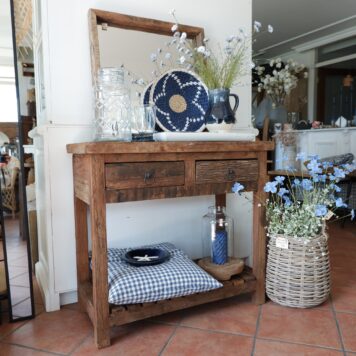 haltafel old wood 2 lades en onderplank hoog 79 cm breed 86 cm diep 39 cm wandtafel sidetable oud hout1a