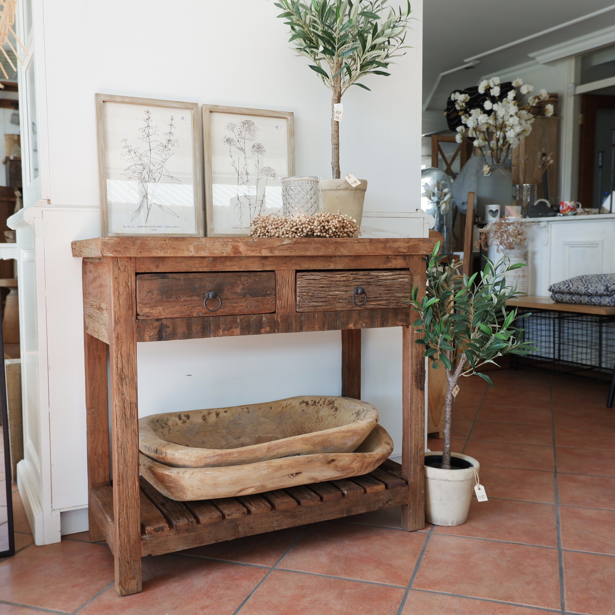 haltafel old wood 2 lades en onderplank hoog 79 cm breed 86 cm diep 39 cm wandtafel sidetable oud hout5