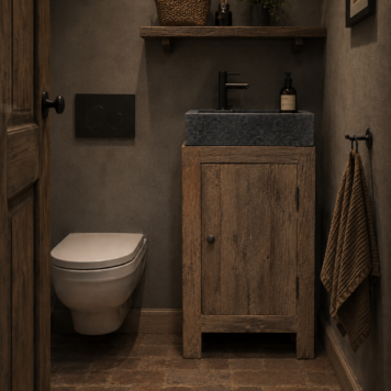 toiletmeubel of badmeubel old wood 1 deur incl natuurstenen wasbak en kraangat hoog 83 cm breed 45 cm diep 24 cm1