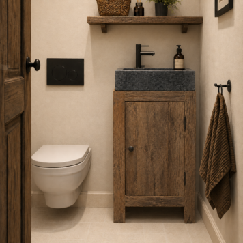 toiletmeubel of badmeubel old wood 1 deur incl natuurstenen wasbak en kraangat hoog 83 cm breed 45 cm diep 24 cm12