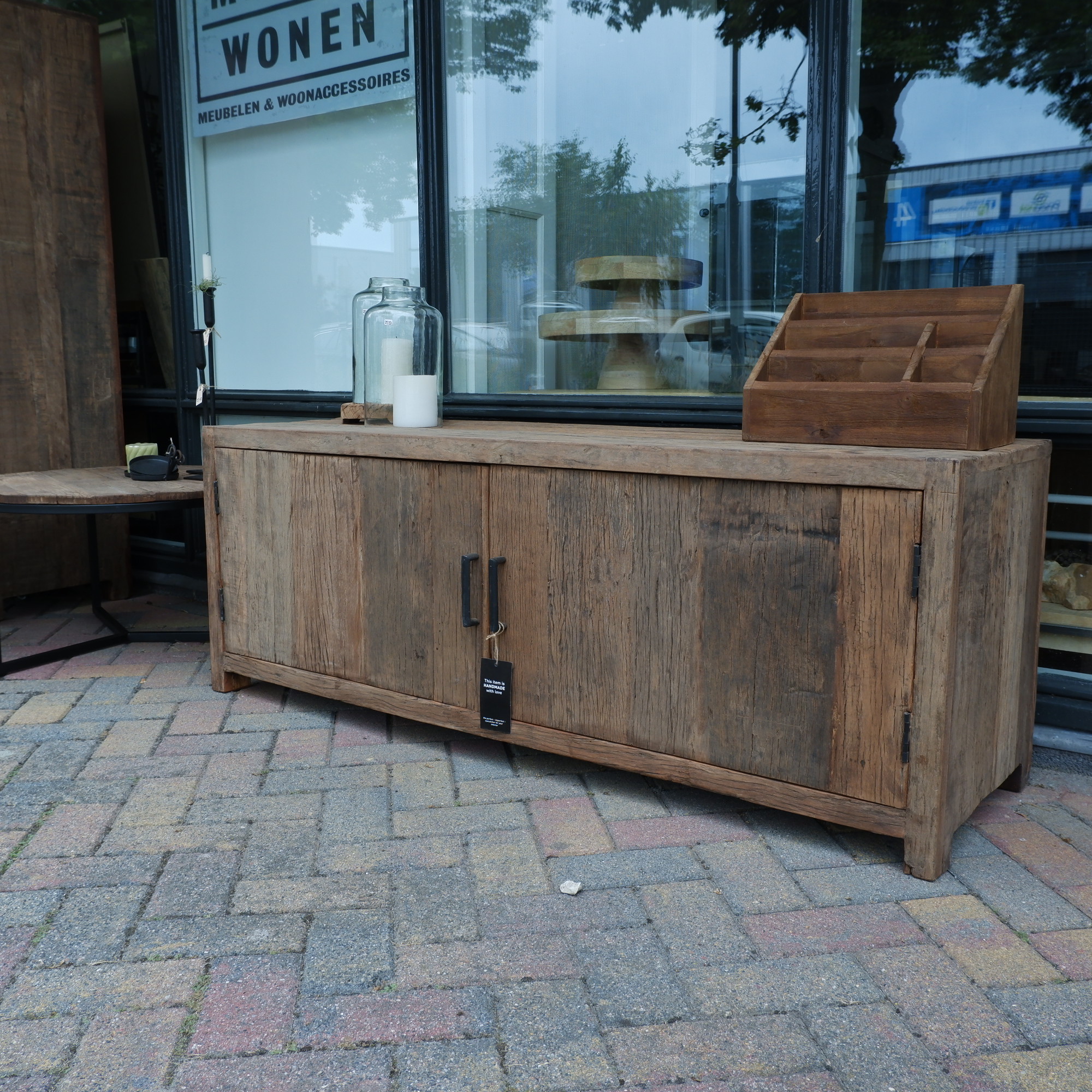 Tv dressoir Monaco 2 deuren oud vergrijsd hout VERWACHT 1 JULI - Afbeelding 6