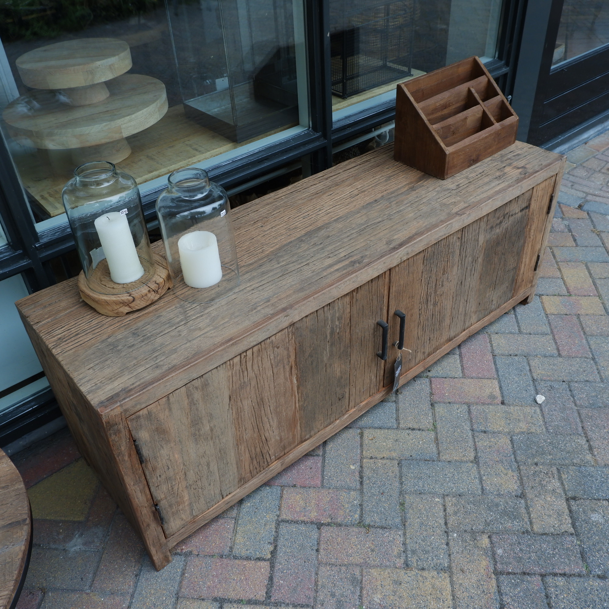 Tv dressoir Monaco 2 deuren oud vergrijsd hout VERWACHT 1 JULI - Afbeelding 3