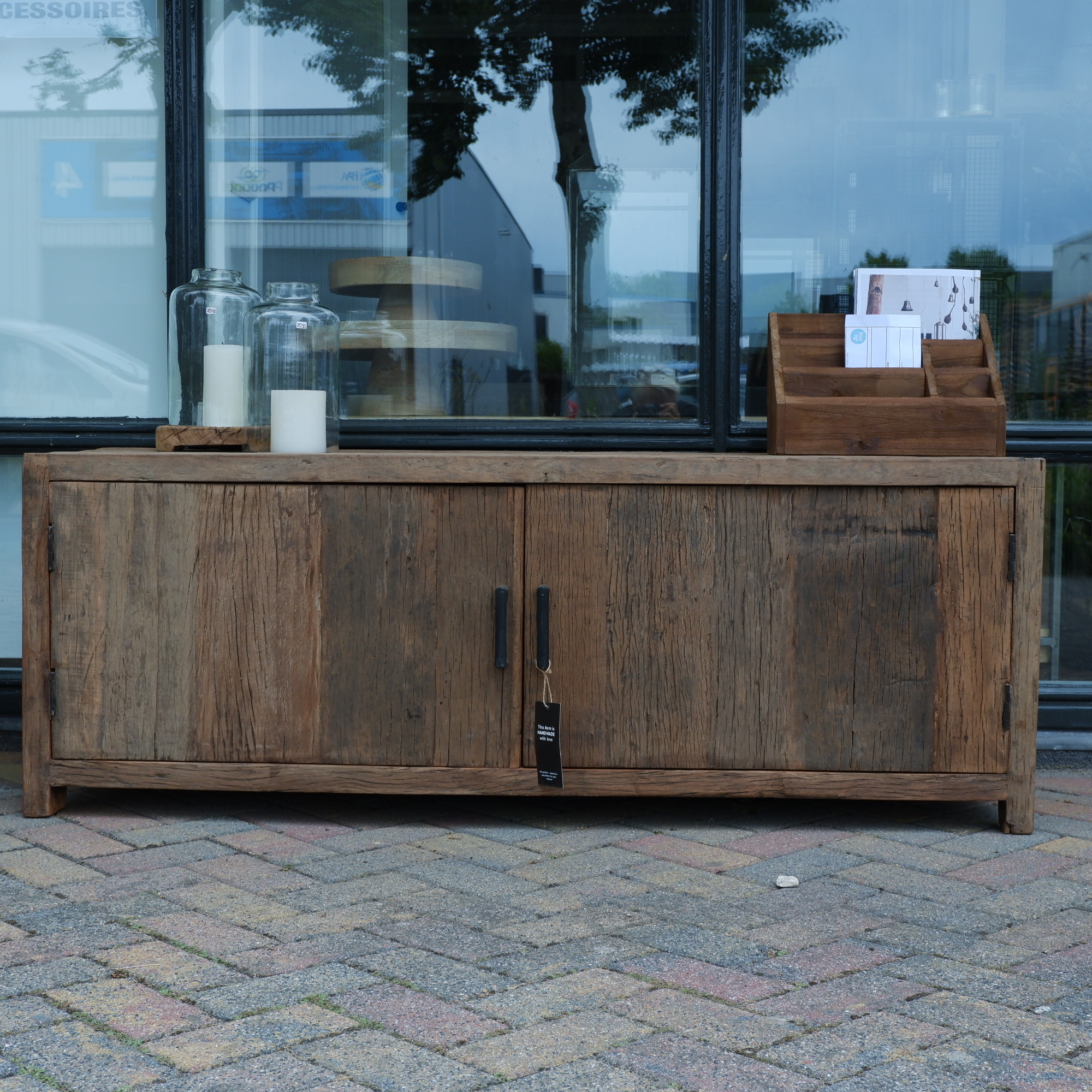 Tv dressoir Monaco 2 deuren oud vergrijsd hout VERWACHT 1 JULI - Afbeelding 5